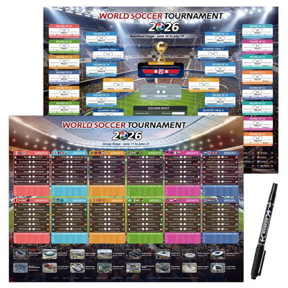 AhfuLife Soccer Schedule Poster 2026, A2 Size-23.3" x 16.5", 2 Pcs Match 2026 Calendar Wall Chart Decorations, Soccer Tournament Wallchart for Fans Home Office Bar Party Decor - Available at All In One Marketplace Canada