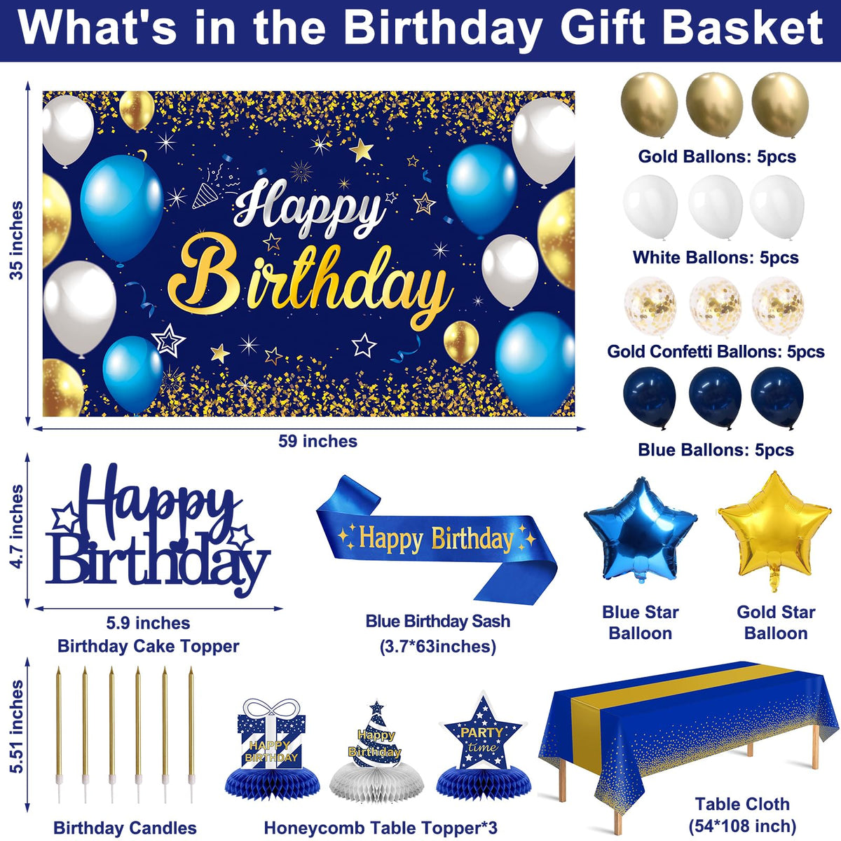 YeohJoy Birthday Decorations Navy Blue Gold 35Pcs Party Supplies 🍁 All In One Marketplace Canada