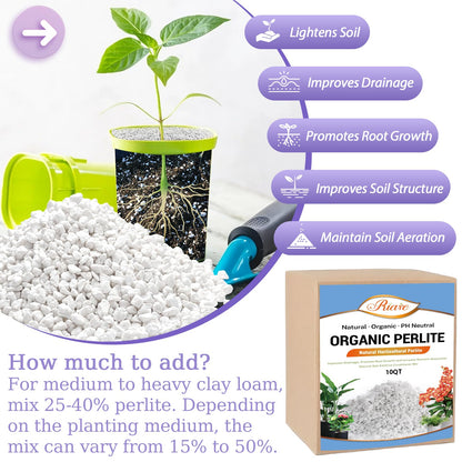 Riare 10 litres Organic Perlite for Plants - Horticultural Perlite Soil Amendment for Plants Potting Mix, Improve Root Growth, Drainage and Ventilation - Available at All In One Marketplace Canada