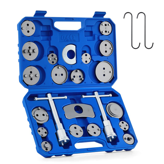 Orion Motor Tech 24pc Brake Caliper Compression Tool Set, Heavy Duty Brake Piston Compressor and Wind Back Tool Kit for Brake Pad Replacement, Universal Disc Brake Caliper Set with Blue Case