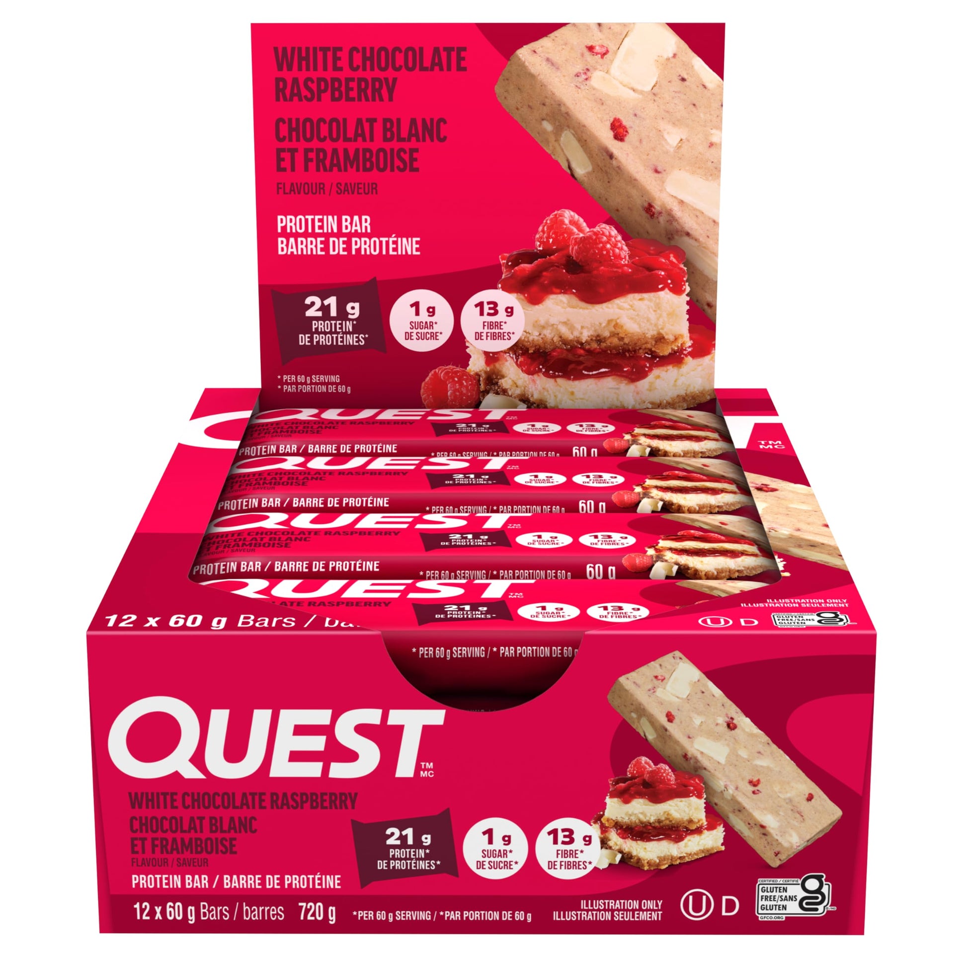 Quest Nutrition White Chocolate Raspberry Flavoured Protein Bar, High Protein, Gluten Free, Keto Friendly, Black, 12 Count (Pack of 1)