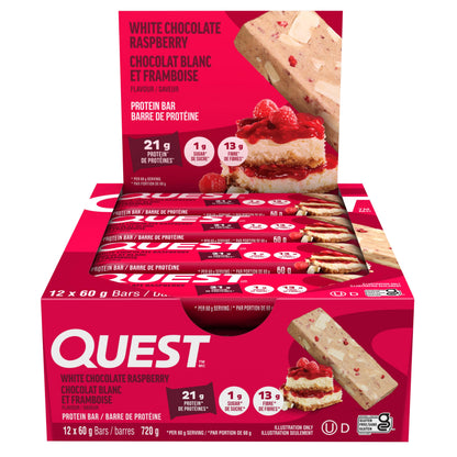 Quest Nutrition White Chocolate Raspberry Flavoured Protein Bar, High Protein, Gluten Free, Keto Friendly, Black, 12 Count (Pack of 1)