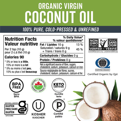 Viva Naturals Organic Virgin Coconut Oil,16 fl oz (473 mL) – Coconut Oil for Hair, Skin, Cooking & Baking – Cold-Pressed, Unrefined & Non-GMO – Keto & Paleo Certified – BPA-Free Jar 🍁 All In One Marketplace Canada
