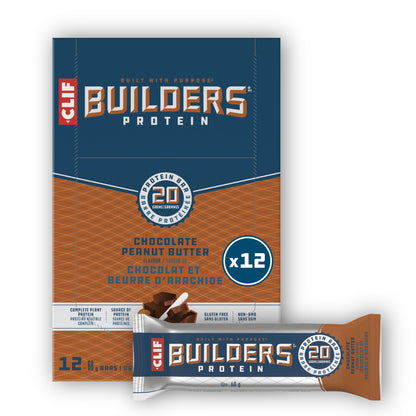CLIF BUILDERS Chocolate Peanut Butter Protein Bars - 20g Plant Protein, Gluten Free, 12 Pack (68g each)