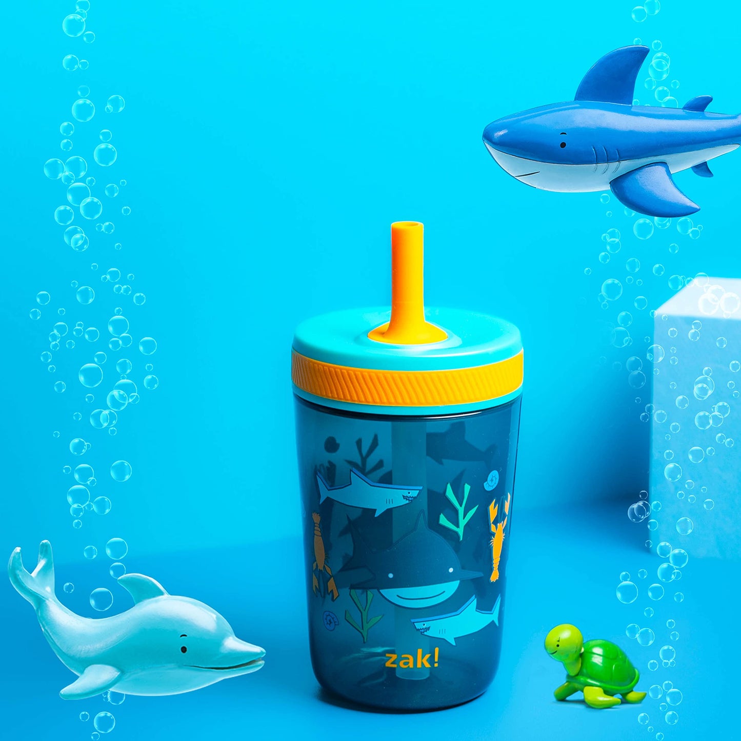 Zak Designs Underwater Kelso 15oz Leak-Proof Toddler Straw Cups, 2-Pack
