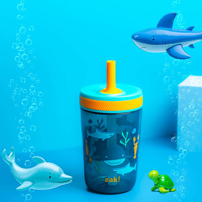 Zak Designs Underwater Kelso 15oz Leak-Proof Toddler Straw Cups, 2-Pack
