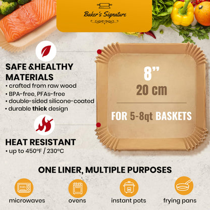 Air Fryer Liners, 125Pcs Disposable Parchment Paper Liners – Non-Stick and Oil Proof for Easy Cleanup – 8” Square for 5-8 qt Basket by Baker's Signature