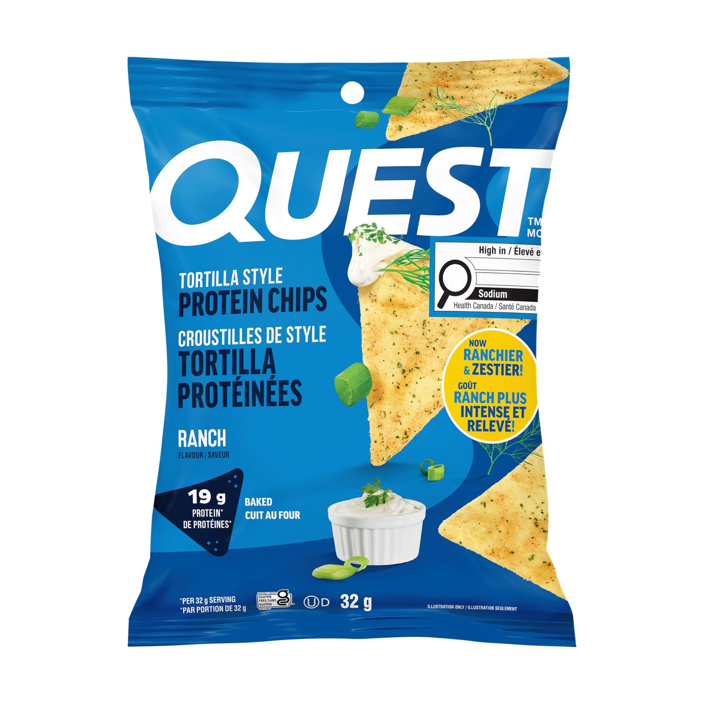 Quest Nutrition Tortilla Style Protein Chips, Ranch, High Protein, Baked, Not Fried, Gluten Free, 1g Sugar, 5g Carbs, 8ct