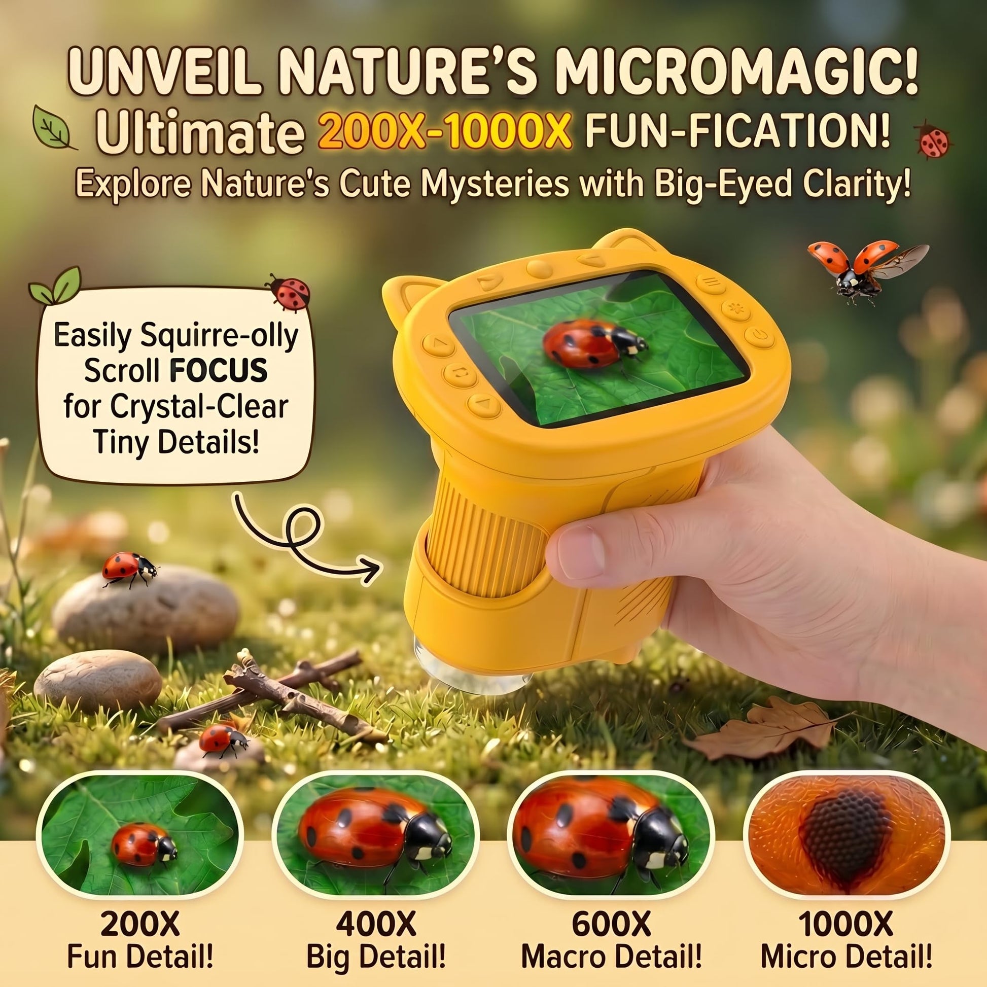 OAEBLLE Kids Microscope, 1000X 4K Digital Microscope with 2.4″ IPS Screen & 8 LED, USB Rechargeable, STEM Science Learning Kit Toys, Great Gift for Boys and Girls Aged 4-12