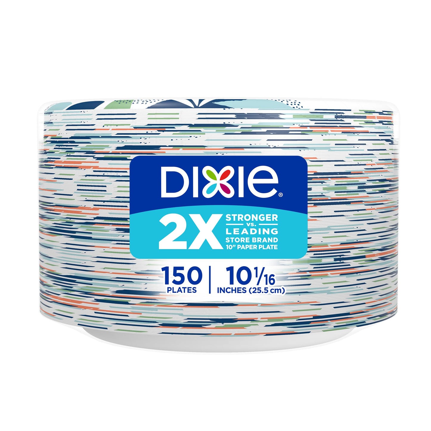Dixie Large Paper Plates, 10 Inch, 150 Count, 2X Stronger, Microwave-Safe, Soak-Proof, Cut Resistant, Disposable Plates for Everyday Breakfast, Lunch, & Dinner Meals Dixie