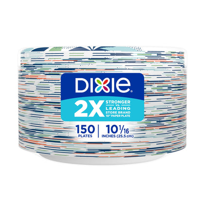 Dixie Large Paper Plates, 10 Inch, 150 Count, 2X Stronger, Microwave-Safe, Soak-Proof, Cut Resistant, Disposable Plates for Everyday Breakfast, Lunch, & Dinner Meals Dixie