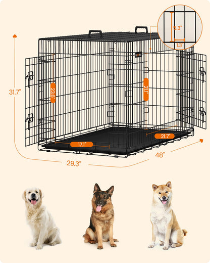 Feandrea Dog Crate, 48-Inch Foldable Dog Kennel with 2 Doors, Removable Tray, XXL, Black UPPD48H Feandrea
