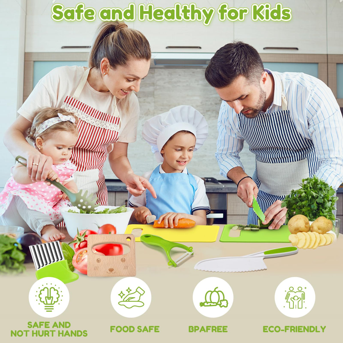Olanrun Kids Safe Knife Set for Real Cooking, 13pc Montessori Kitchen Tools for Toddlers, Educational Learning Toys Ages 3–12, BPA-Free, Dishwasher-Safe, Christmas, Birthday, Stocking Stuffer Gifts 🍁 All In One Marketplace Canada