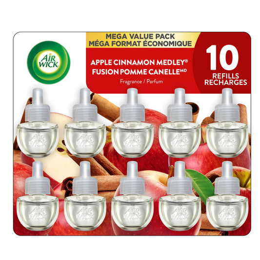 Air Wick Plug In Scented Oil Air Freshener Refills for Home – Infused with Essential Oils – 10 Count – Apple Cinnamon Scent – Mega Value Pack - Available at All In One Marketplace Canada
