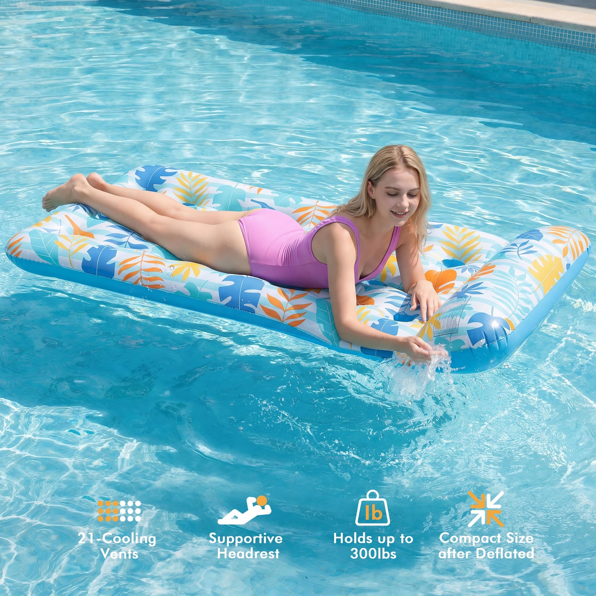 Stonful 2 Pack Inflatable Pool Float Mat, Giant Pool Floats Adult Size with Headrest, Lake Float Raft Water Lounger, Multi-Purpose Swimming Pool Floats Toys for Pool Party, Summer Beach, Outdoor