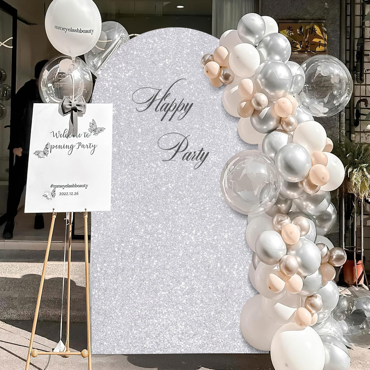 Housses d'arche à paillettes, housses de fond d'arche en élasthanne extensible pour décoration de fête, Halloween, anniversaire et cérémonie