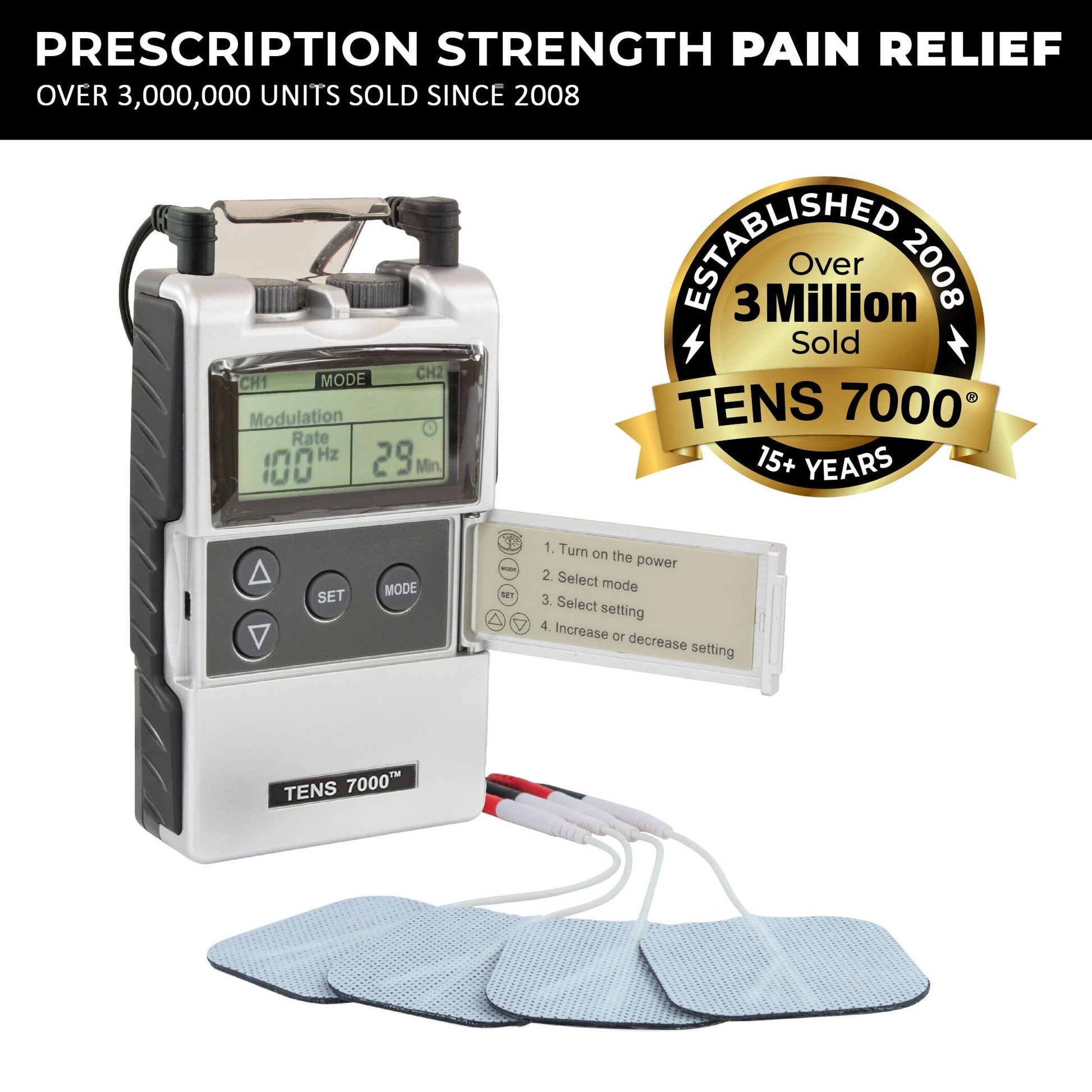 TENS 7000 Digital TENS Machine with Accessories - Muscle Stimulator Machine for Back Pain Relief, Sciatica, Neck, Nerve, Shoulder, Hip, Elbow, Muscle Pain Relief - Available at All In One Marketplace Canada