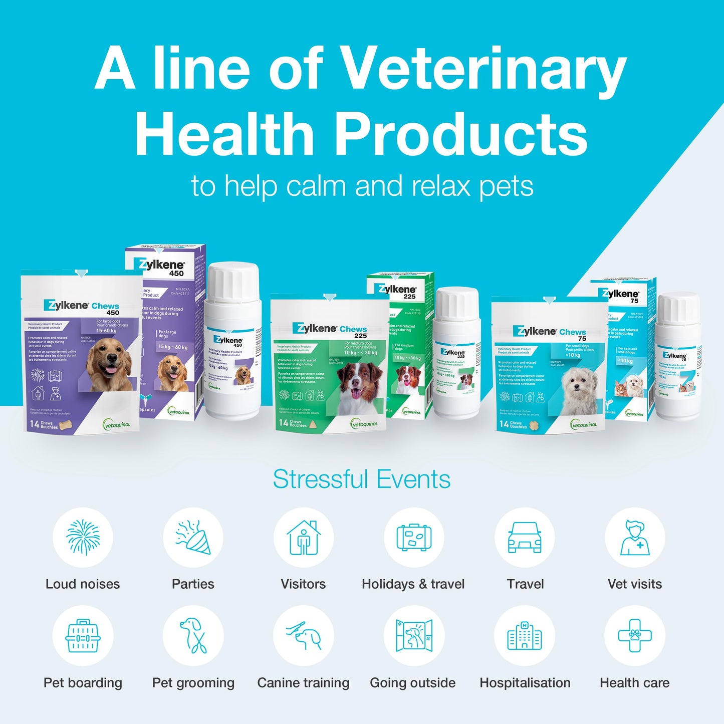 Vetoquinol Zylkene – Veterinary Health Product - Calm and Relaxed Behaviour in Pets During Stressful Events - 75 mg - Cats and Small Dogs - 30 Caps
