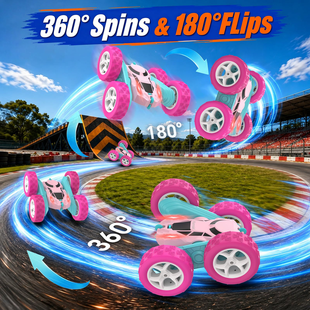 Hamdol Pink Remote Control Car for Girls, Double-Sided RC Stunt Car with LED Headlights, Rechargeable 4WD Electric Toy Vehicle, Princess Gift for 6–12 Year Old Girls, Birthday & Christmas Toy 🍁 All In One Marketplace Canada