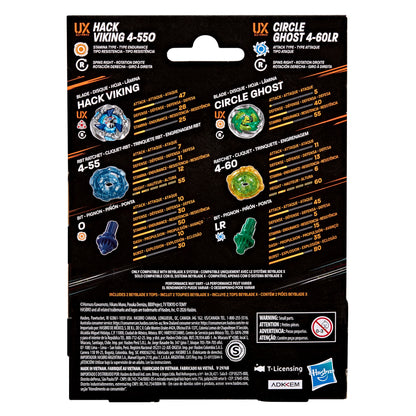 Beyblade X Circle Ghost 4-60LR UX & Hack Viking 4-55O UX Takara Tomy Dual Pack Set with 2 Right-Spinning Tops, Battling Tops Game Toys, Ages 8+ BEYBLADE