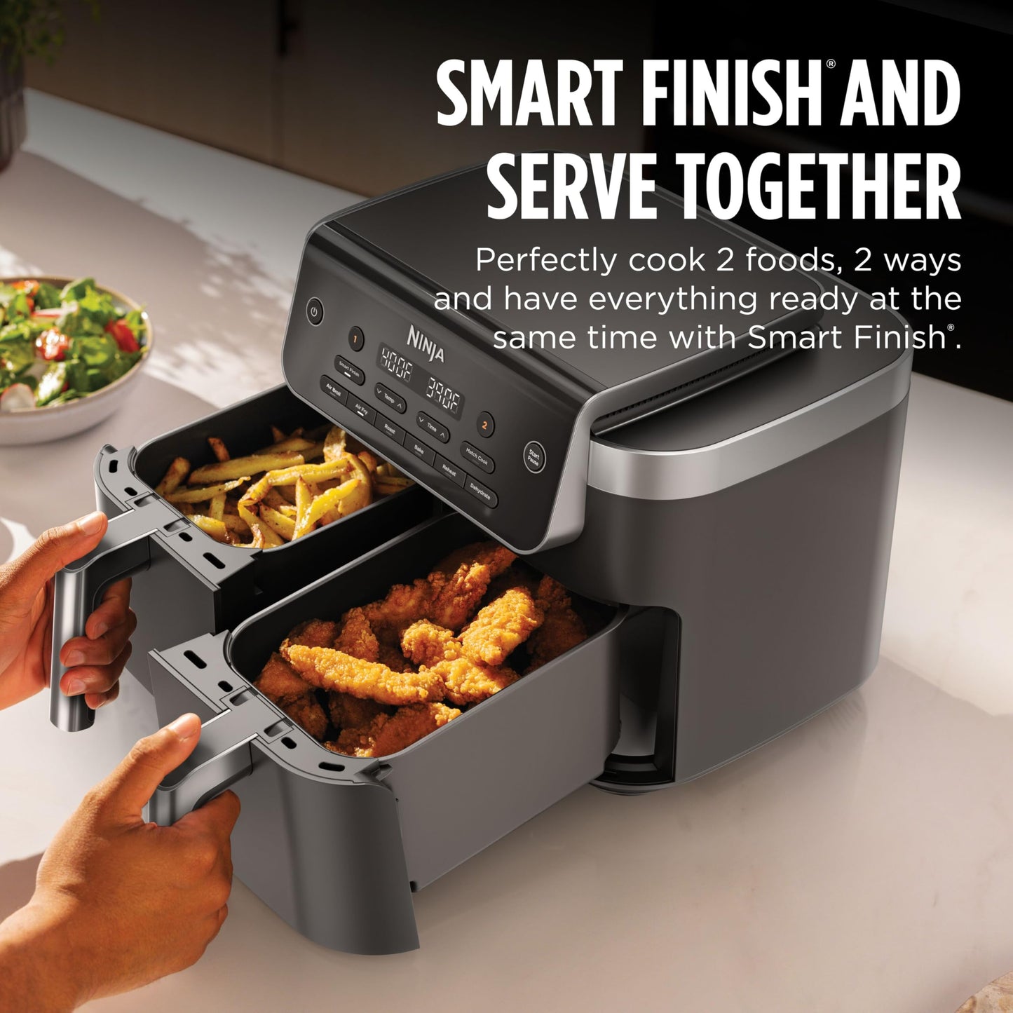 Ninja® 8‑Qt DualZone™ Air Fryer with 2 Independent Baskets, Smart Finish, Match Cook, 6‑in‑1 Family‑Size Cooking, DZ801C (Canadian Version)