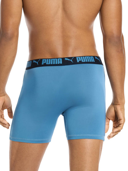 Puma Men's Standard 4 Pack Active Stretch Boxer Briefs, Blue Combo