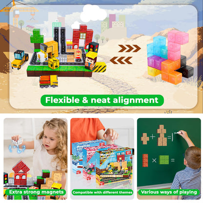 Annexfun 100PCS Magnetic Building Blocks STEM Building Cubes Toy for 5 6 7 8 9 Year Old Boys Girls, Road Construction Toy Magnetic Building Learning Gamers Toys with Car for Kids Christmas Birthday 🍁 All In One Marketplace Canada