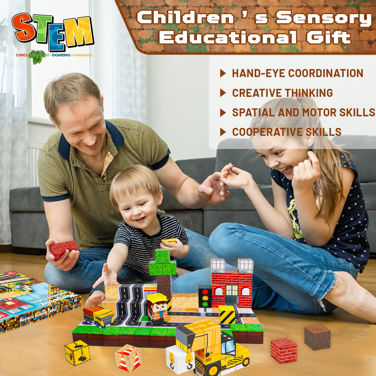 Annexfun 100PCS Magnetic Building Blocks STEM Building Cubes Toy for 5 6 7 8 9 Year Old Boys Girls, Road Construction Toy Magnetic Building Learning Gamers Toys with Car for Kids Christmas Birthday 🍁 All In One Marketplace Canada