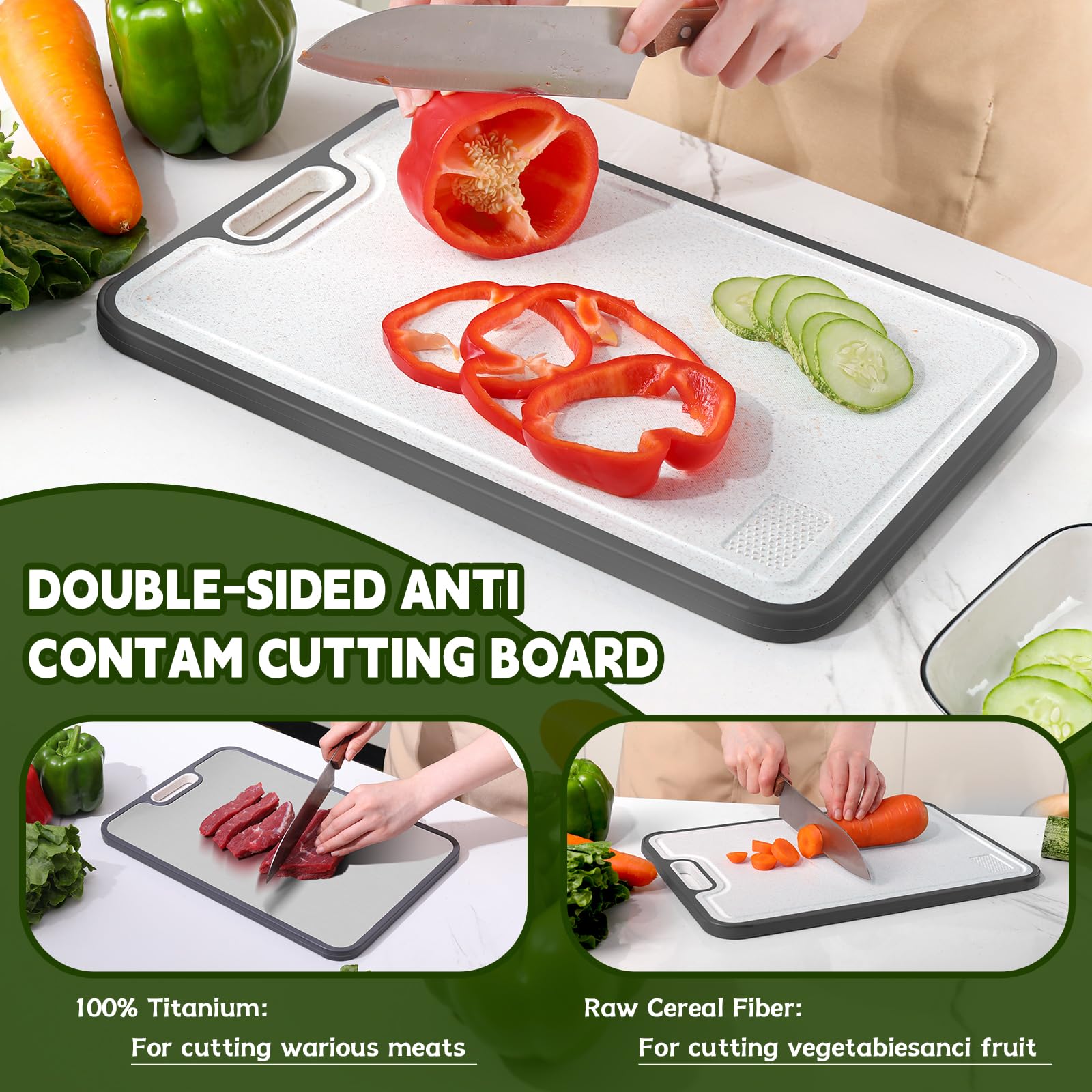 Cutting Board,Titanium Cutting Board, Kitchen Essentials, Cutting Boards for Kitchen, Double Sided Food Grade, Planche a Decouper, Chopping Board and Wheat Straw PP, Easy to Clean Large Size 16”×11” - Available at All In One Marketplace Canada