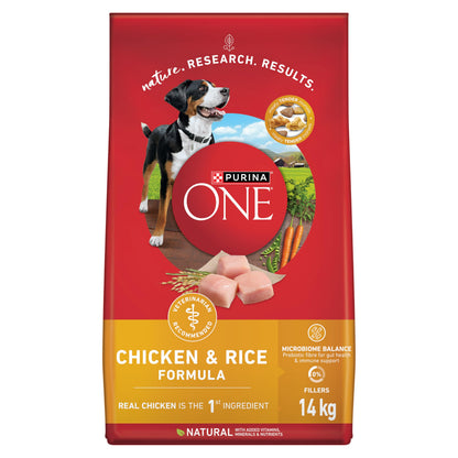 Purina ONE Dry Dog Food, Microbiome Balance Chicken & Rice - 14 kg Bag (1 Pack)
