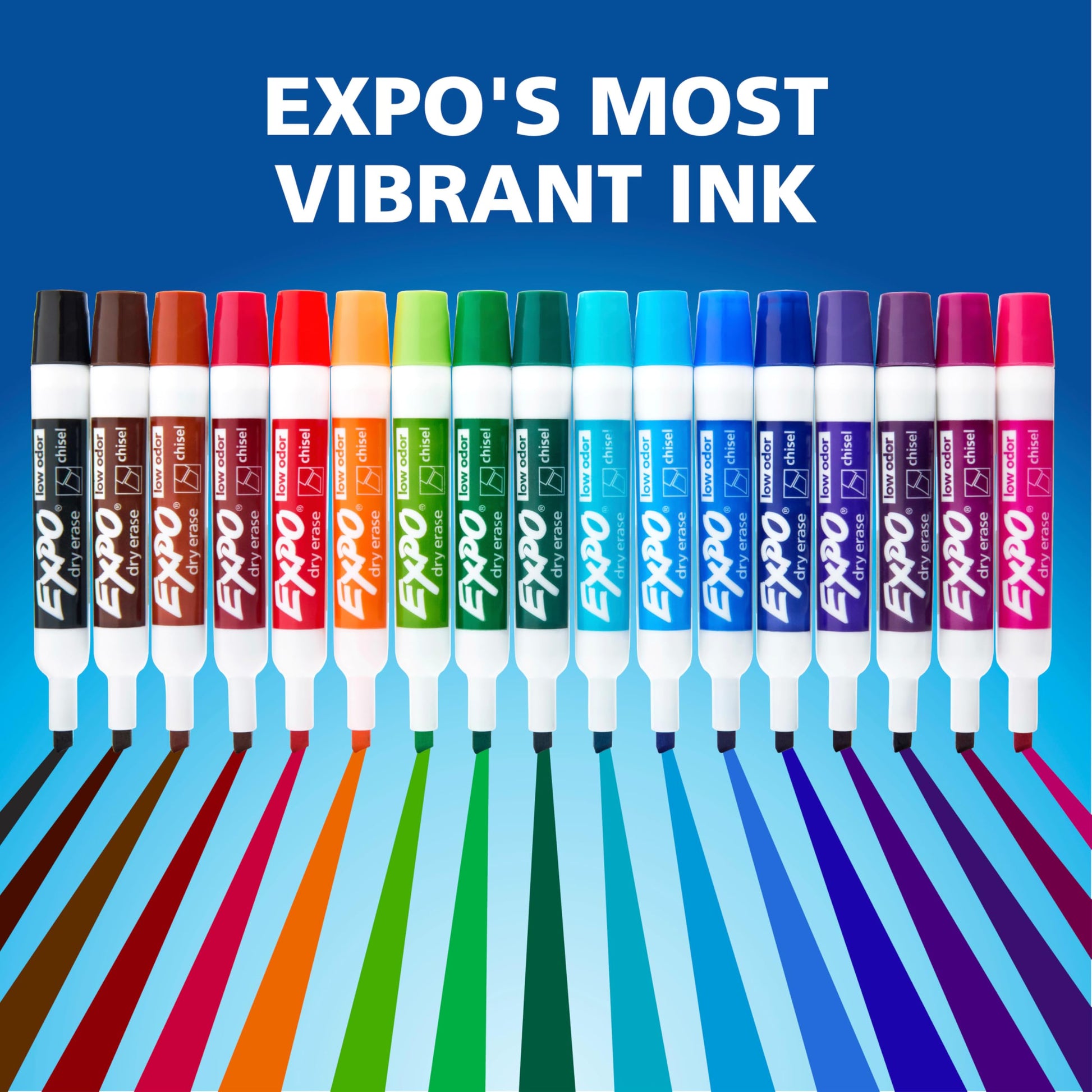 EXPO Dry Erase Markers, Low Odour Ink, Assorted Colours, Chisel Tip, 36 Count Expo