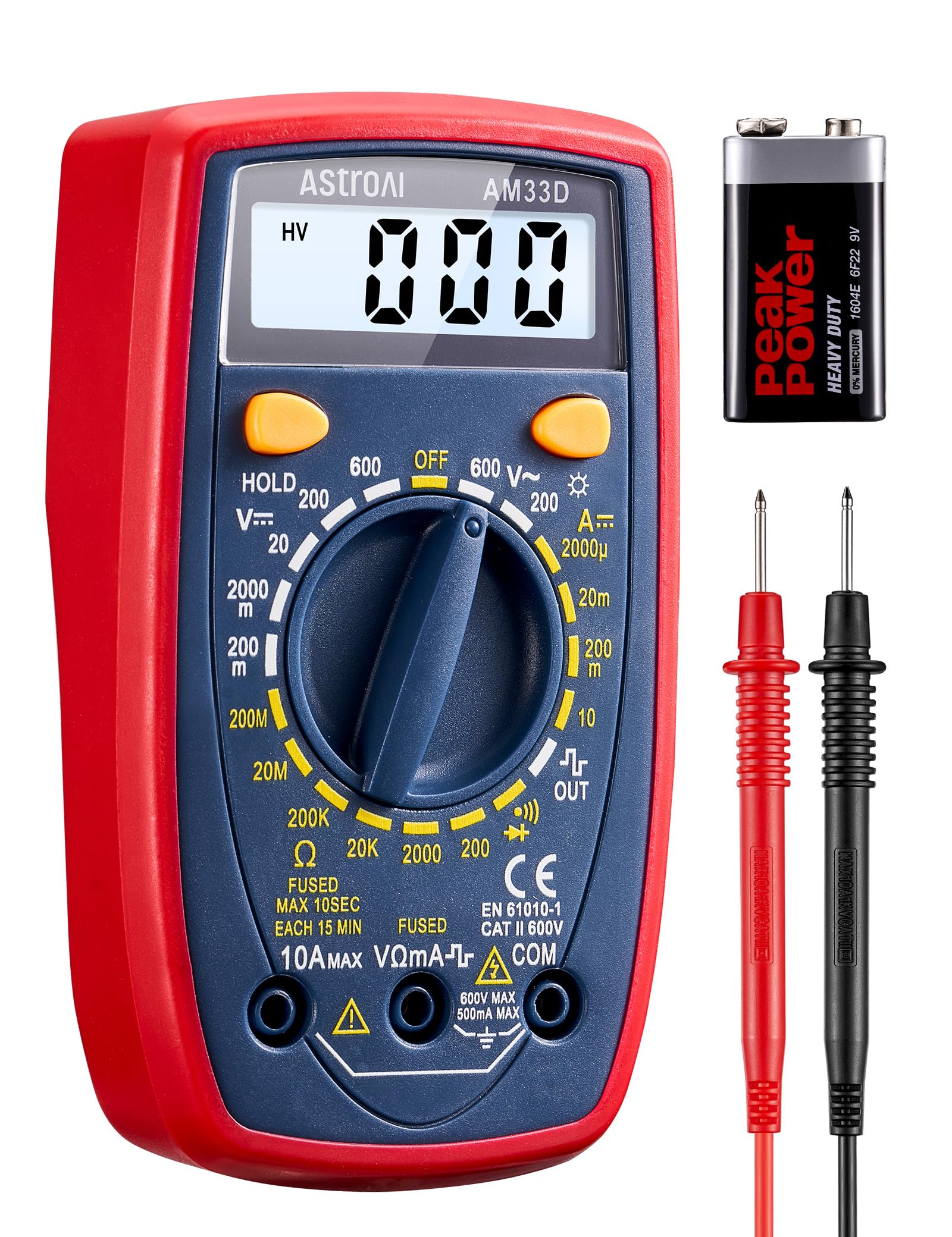 AstroAI Digital Multimeter 2000, Multimeter Tester with Volt Amp Ohm, Multi Meter Measures Voltage, Current, Resistance, Continuity and Diode, Backlight LCD Display, Blue