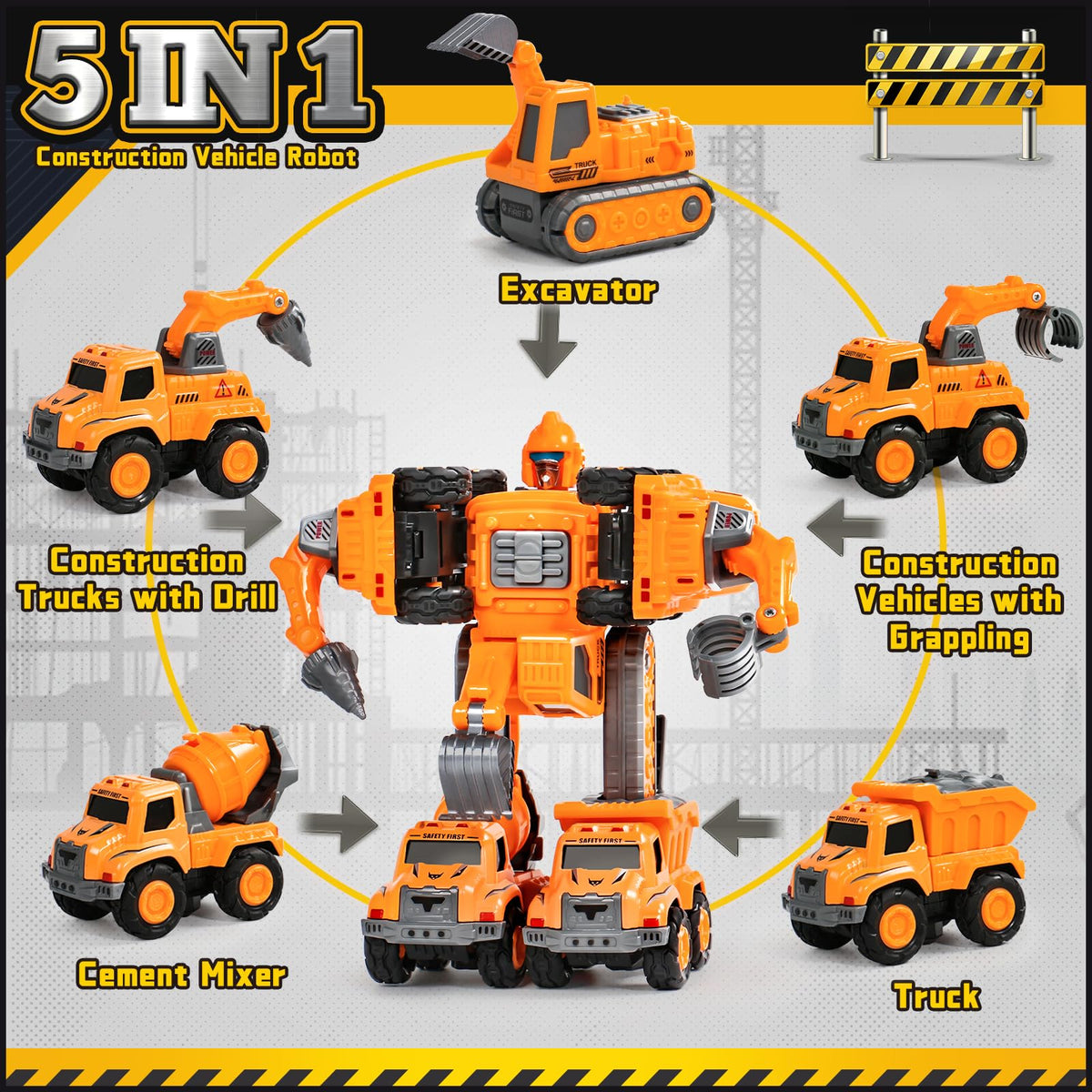 Fajiabao Robot Toy for Boys 4-6, 5-in-1 Construction Vehicle Set 🍁 All In One Marketplace Canada