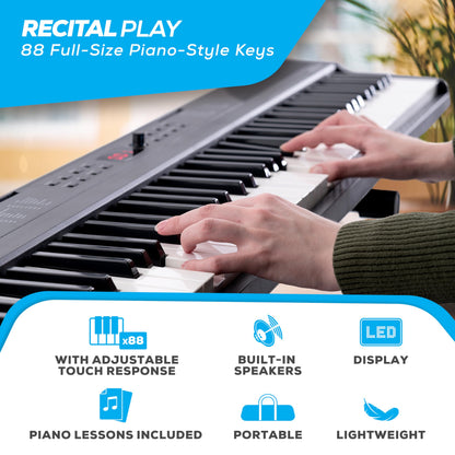 Alesis 88 Key Keyboard Piano with 480 Sounds, Speakers, USB MIDI, Carry-Bag, Stand, Headphones, Pedal and Piano Lessons for Beginners