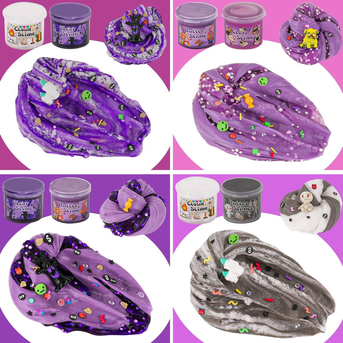 LAWOHO 6 Packs Purple Slime Kit -Cloud, Butter & Clear Slimes, Halloween Slime for Kids with Spooky Charms & Add-ins, Kids Slime Making Kit for Party Favors, Birthday Halloween Christmas Easter Gifts 🍁 All In One Marketplace Canada