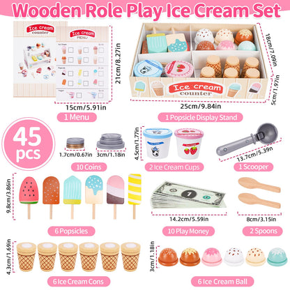 Melofaver Wooden Ice Cream Play Set, Pretend Play Ice Cream Toys for Kids 🍁 All In One Marketplace Canada