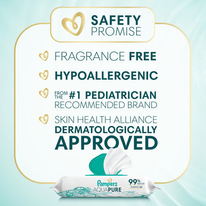 Pampers Aqua Pure Baby Wipes, 99% Water, Fragrance Free, 672 Baby Wipes Total (12X Flip-Top Packs)