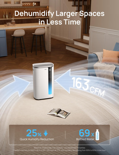 DREO 73 Pint Smart Dehumidifiers for Basements, Energy Star 6.0 Dehumidifier, Quiet 41dB, Auto Humidity Control, 3 Fan Speeds, 24H Timer, with Drain Hose, for Home up to 2000 Sq Ft, Bathroom & Bedroom DREO