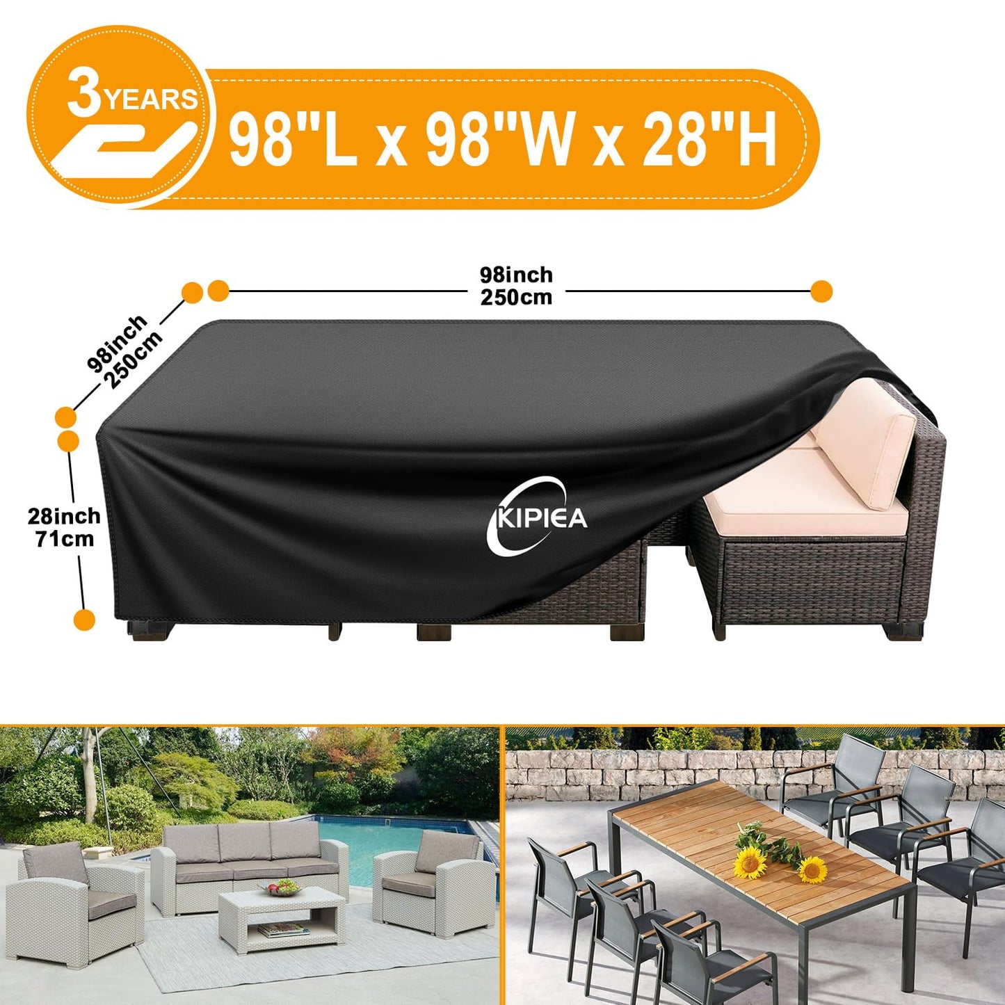 Kipiea Rectangular Patio Furniture Cover, Outdoor Table Chair Set Covers, Waterproof&Anti-UV General Seat Cover,98" L x 98" W x 28" H
