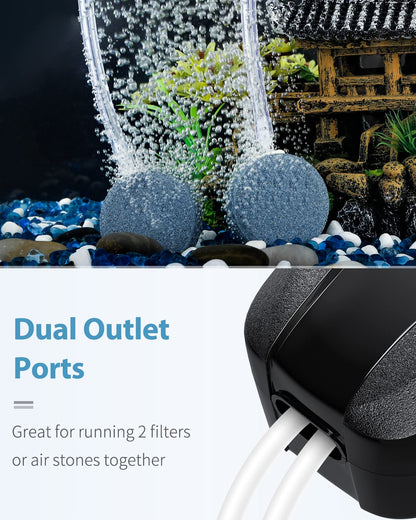 Pawfly Adjustable Aquarium Air Pump 4-LPM 2 Outlets with Oxygen Accessories for 20-100 Gallon Fish Tank Pond - Available at All In One Marketplace Canada