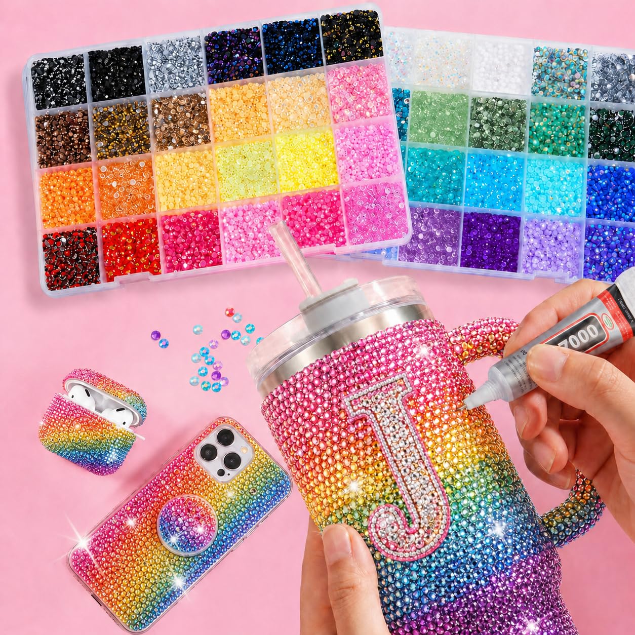44000 Pcs Resin Jelly Rhinestones Bedazzling Kit - 48 Colors 3mm Flatback Gems for Diamond Art - Bedazzle Kit with 3 Pcs Glue for Nail Art Crafting Makeup - Available at All In One Marketplace Canada