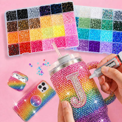 44000 Pcs Resin Jelly Rhinestones Bedazzling Kit - 48 Colors 3mm Flatback Gems for Diamond Art - Bedazzle Kit with 3 Pcs Glue for Nail Art Crafting Makeup - Available at All In One Marketplace Canada