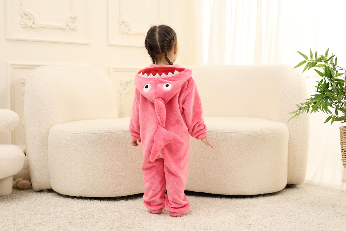 LOLANTA Toddler Boys Girls Shark Costume Hooded Flannel Romper, Pink, 2-3T 🍁 All In One Marketplace Canada