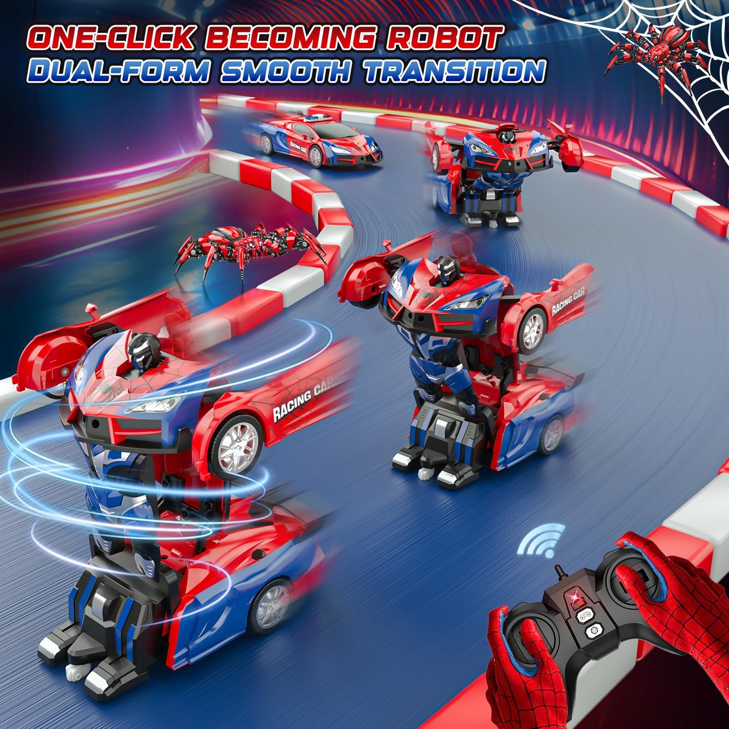 Spider Transform Remote Control Cars for Kids - 2.4GHz RC Police Car for 3 4 5 6 7 8 Year Old Boys, 1:18 Scale Robot Toy Car with One-Key Transformation & 360° Rotation, Kids Christmas Birthday Gifts - Available at All In One Marketplace Canada