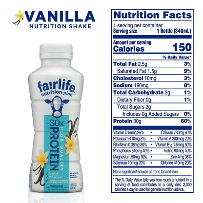 Fairlife Nutrition Plan Vanilla Shake – 11.5 fl. oz. (12-Pack)