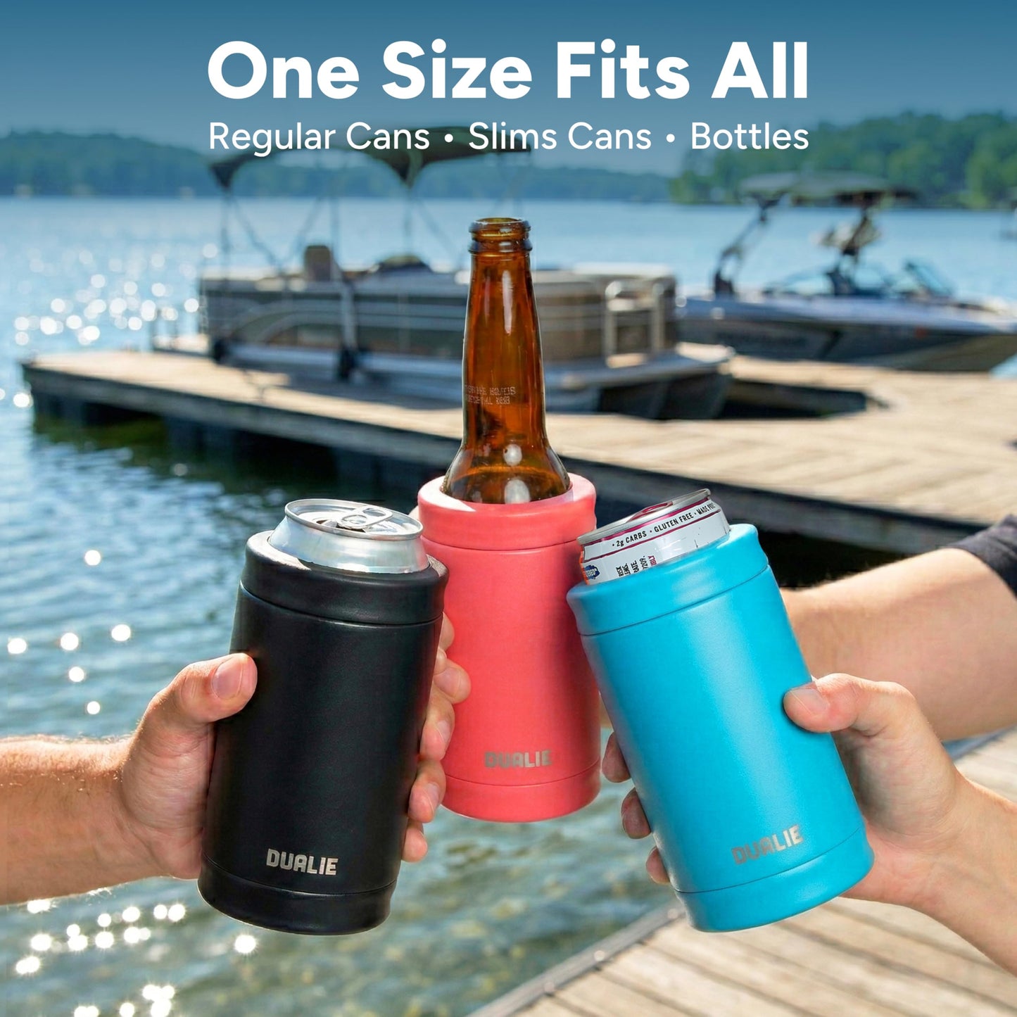 DUALIE 3 in 1 Insulated Can Cooler - Universal Size for 12 oz Cans, Slim Cans, and Bottles - Glacier 🍁 All In One Marketplace Canada