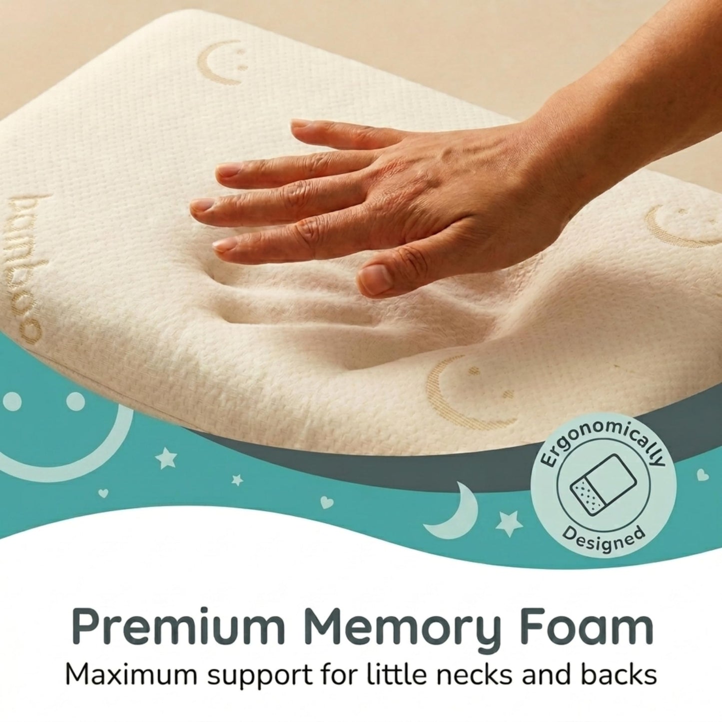 Baby Works Toddler Pillow - Soft, Supportive and Breathable Memory Foam with Hypoallergenic Bamboo Cover, Chiropractor Recommended, Washable and Removable Cover, Perfect for Cribs, Ages 12m+