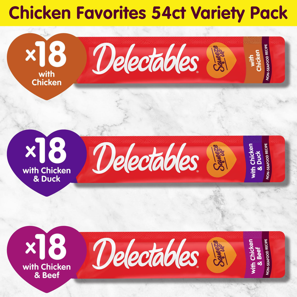 Hartz Delectables Squeeze Up Non Seafood Variety Interactive Lickable Wet Cat Treats, 54 Count