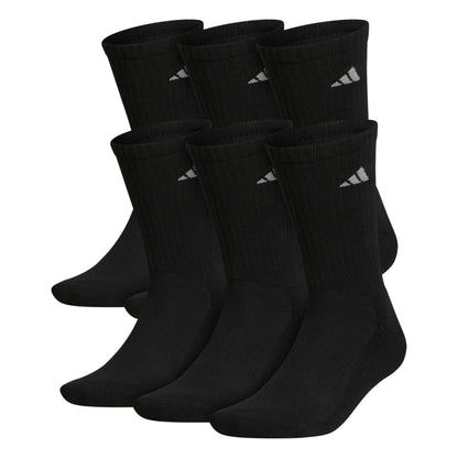 adidas Men's Athletic Cushioned 6-Pack Crew Socks, Black, Large