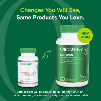 Organika Canadian-Made NMN + PQQ- Anti-Aging Support Supplement, Cellular Revitalization, Energy Metabolism, Cognitive Function- 60vcaps